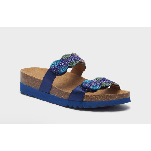 CALZATURA PALMILLA 2 STRAPS SATIN+BEADS W BLUE 39 - dottorbianchi.it