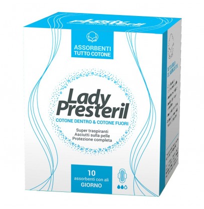 LADY PRESTERIL ASSORBENTI GIORNO CON ALI RIPIEGATI BIODEGRADABILI 10 PEZZI - dottorbianchi.it
