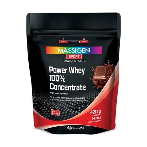MASSIGEN SPORT POWER WHEY CONCENTRATE CIOCCOLATO 420 G - dottorbianchi.it