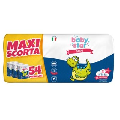 PANNOLINO BABYSTAR MEGASCORTA TAGLIA 4 54 PEZZI - dottorbianchi.it
