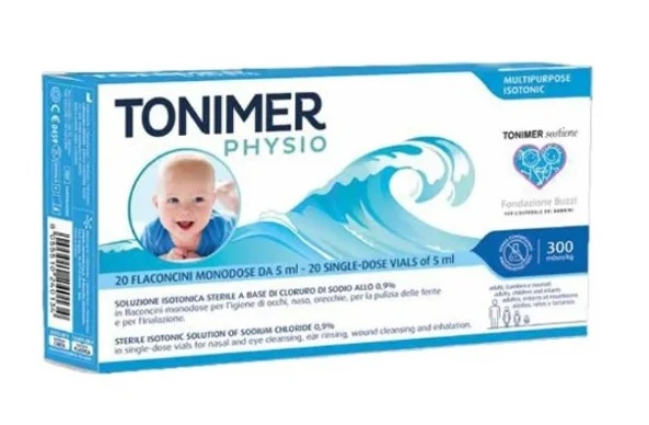 TONIMER PHYSIO MONODOSE SOLUZIONE ISOTONICA MULTIFUNZIONE A BASE DI CLORURO DI SODIO 0,9% 20 FLACONCINI 5 ML - dottorbianchi.it