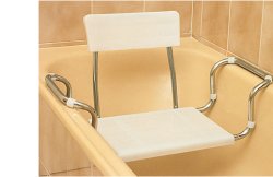 SEDILE ALLUNGABILE PER VASCA IN PLASTICA REGOLABILE CON SCHIENALE. TELAIO D'ACCIAIO CROMATO E PIANO DI SEDUTA IN MOPLEN CON 2 NERVATURE PER FISSARLO AL TELAIO.PORTATA MASSIMA 100KG - dottorbianchi.it