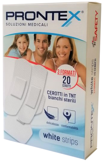 CEROTTO PRONTEX WHITE STRIPS IN TESSUTO NON TESSUTO BIANCO STERILE 3 FORMATI 20 PEZZI - dottorbianchi.it