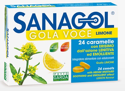SANAGOL GOLA VOCE SENZA ZUCCHERO LIMONE 24 CARAMELLE - dottorbianchi.it