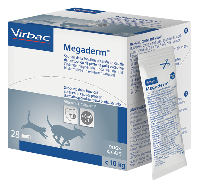 MEGADERM SUPPLEMENTO GATTI E CANI INFERIORI A 10 KG SCATOLA DA 28 SACCHETTI MONODOSE 4 ML - dottorbianchi.it