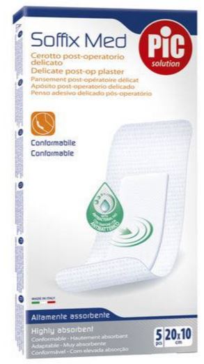 CEROTTO PIC SOFFIX MED IN TNT CON TAMPONE CENTRALE ASSORBENTE STERILE MONOUSO 10X20 CM ANTIBATTERICO 5 PEZZI - dottorbianchi.it