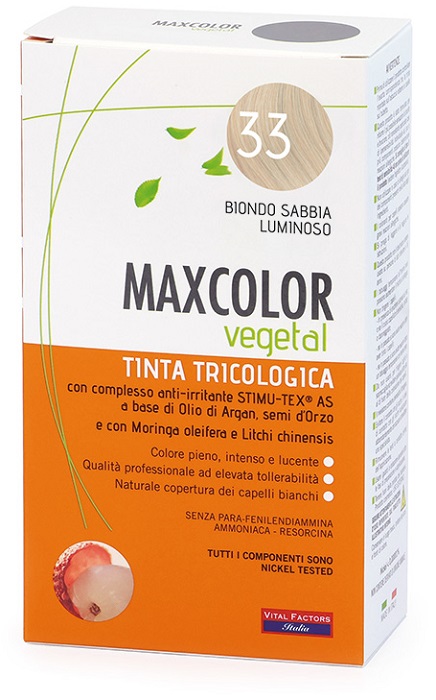 MAXCOLOR VEGETAL TINTA TRICOLOGICA 33 BIONDO SABBIA LUMINOSO 140 ML - dottorbianchi.it