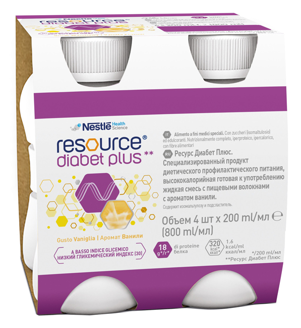 RESOURCE DIABET PLUS VANIGLIA 4 X 200 ML - dottorbianchi.it