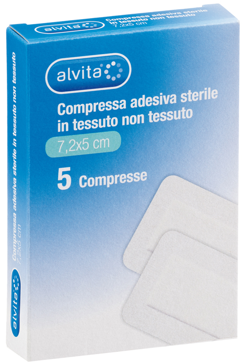 ALVITA GARZA COMPRESSA AUTOADESIVA IN TNT 7,2X5CM 5 PEZZI - dottorbianchi.it