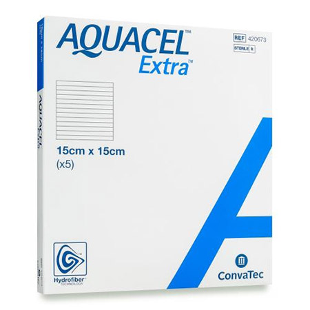 MEDICAZIONE IN TECNOLOGIA HYDROFIBER IN CARBOSSIMETILCELLULOSA SODICA E CELLULOSA RIGENERATA AQUACEL EXTRA 15X15 CM 5 PEZZI - dottorbianchi.it