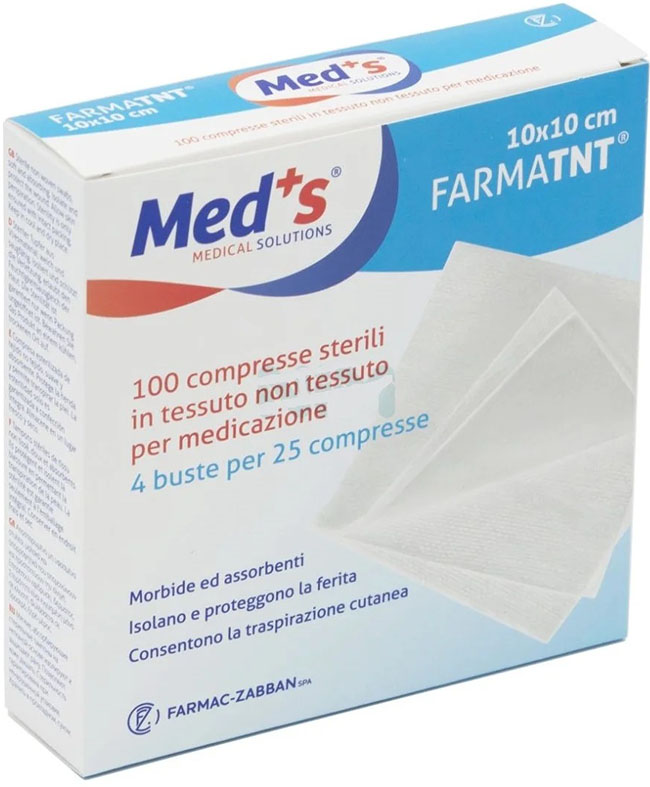 GARZA COMPRESSA MEDS FARMATNT IN TESSUTO NON TESSUTO 10X10CM 100 PEZZI - dottorbianchi.it