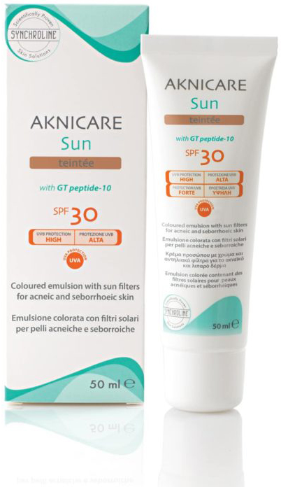 CREMA COLORATA PROTETTIVA SOLARE PER PELLE ACNEICA AKNICARE SUN TEINTEE' DORE' TUBETTO 50 ML - dottorbianchi.it