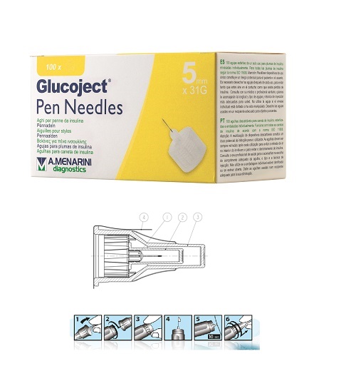 AGO PER PENNA DA INSULINA GLUCOJECT LUNGHEZZA 5 MM GAUGE 31 100 PEZZI - dottorbianchi.it