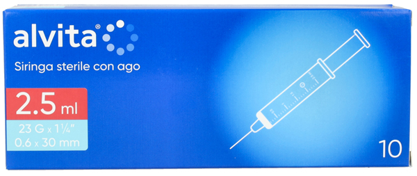 SIRINGA PER INFUSIONE E IRRIGAZIONE ALVITA 2,5 ML CON AGO 23 GAUGE 1 1/4 0,6X30MM 10 PEZZI - dottorbianchi.it