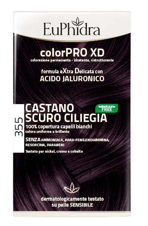 EUPHIDRA COLORPRO XD 355 CASTANO SCURO CILIEGIA GEL COLORANTE CAPELLI IN FLACONE + ATTIVANTE + BALSAMO + GUANTI - dottorbianchi.it