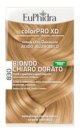EUPHIDRA COLORPRO XD 830 BIONDO CHIARO DORATO GEL COLORANTE CAPELLI IN FLACONE + ATTIVANTE + BALSAMO + GUANTI - dottorbianchi.it