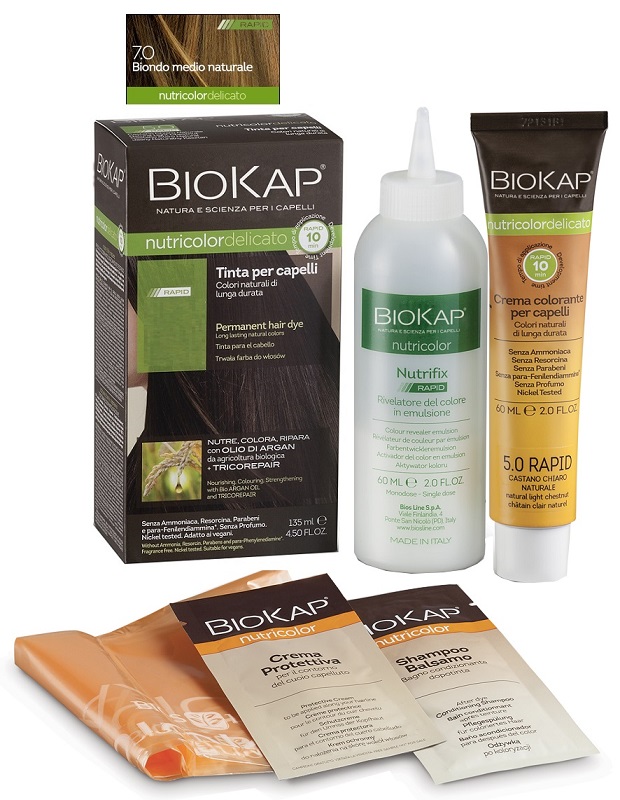 BIOS LINE  BIOKAP NUTRICOLOR DELICATO RAPID TINTA 7,0 BIONDO MEDIO NATURALE 135 ML - dottorbianchi.it