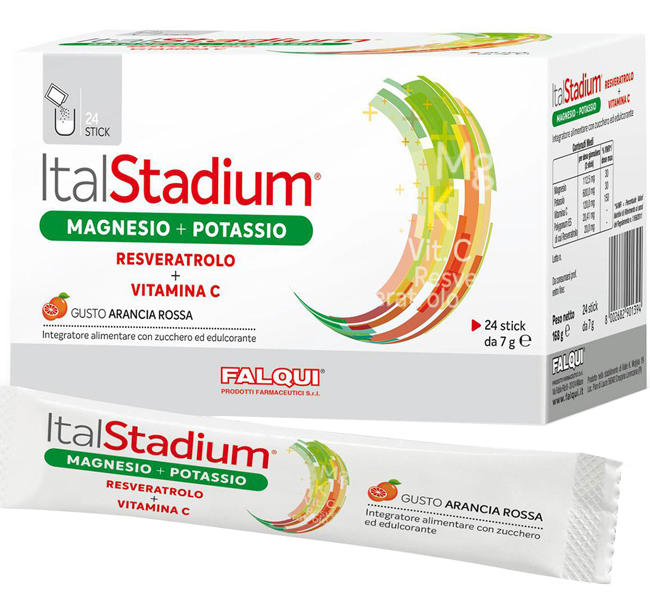 ITALSTADIUM MAGNESIO POTASSIO RESVERATOLO VITAMINA C ARANCIA ROSSA 24 STICK - dottorbianchi.it