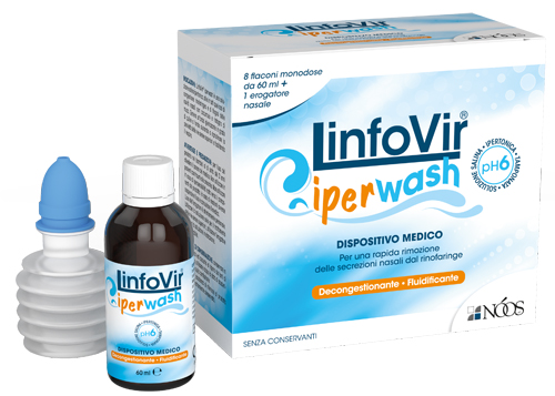 LINFOVIR IPERWASH SOLUZIONE SALINA IPERTONICA TAMPONATA 8 FLACONI DA 60 ML + 1 EROGATORE NASALE - dottorbianchi.it