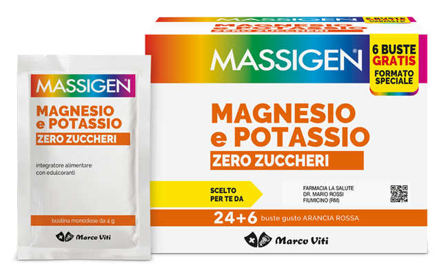 MASSIGEN MAGNESIO POTASSIO ZERO ZUCCHERO 24 BUSTINE + 6 BUSTINE - dottorbianchi.it