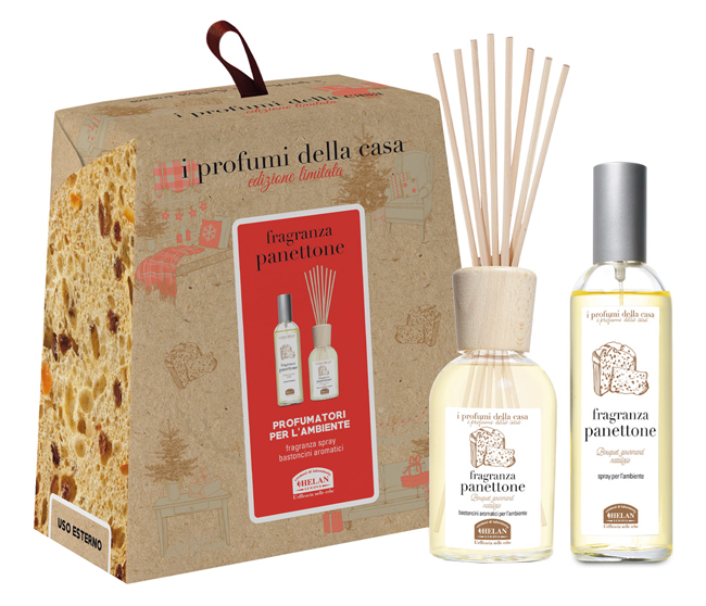 I PROFUMI DELLA CASA SET PANETTONE 1 SPRAY AMBIENTE 100 ML + BASTONCINI AROMATICI AMBIENTE 100 ML - dottorbianchi.it