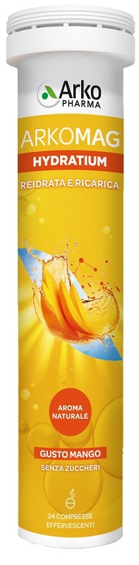ARKOMAG HYDRATIUM REIDRATA E RICARICA MANGO 24 COMPRESSE EFFERVESCENTI SENZA ZUCCHERI CON EDULCORANTE - dottorbianchi.it