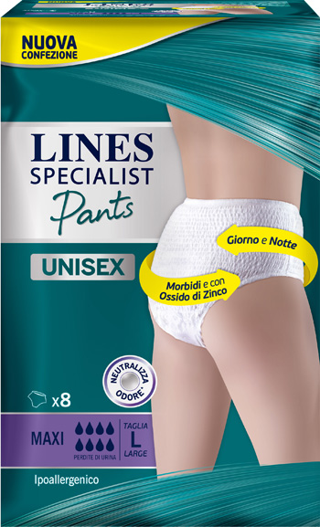 LINES SPECIALIST PANTS MAXI L X 8 PANNOLONE MUTANDINA INDOSSABILE COME NORMALE BIANCHERIA TIPO PULL-ON - dottorbianchi.it