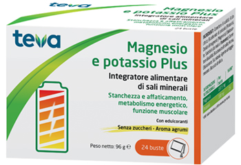 MAGNESIO POTASSIO PLUS TEVA 24 BUSTINE SENZA ZUCCHERI AROMA AGRUMI - dottorbianchi.it