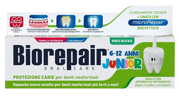 BIOREPAIR ORAL CARE JUNIOR 6-12 ANNI DENTIFRICIO PROTEZIONE ANTI CARIE SMALTO NEOFORMATO ALLA MENTA DELICATA 75 ML - dottorbianchi.it