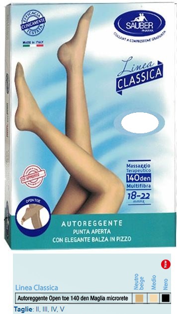 SAUBER AUTOREGGENTE OPEN TOE MAGLIA MICRORETE 140 DEN COLORE NEUTRO BEIGE TAGLIA 2 LINEA CLASSICA - dottorbianchi.it