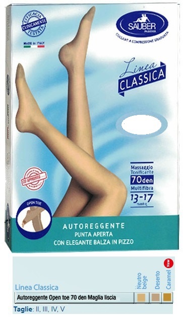 SAUBER AUTOREGGENTE OPEN TOE MAGLIA LISCIA 70 DEN COLORE NEUTRO BEIGE TAGLIA 4 LINEA CLASSICA - dottorbianchi.it