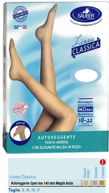 SAUBER AUTOREGGENTE OPEN TOE MAGLIA LISCIA 140 DEN COLORE NEUTRO BEIGE TAGLIA 4 LINEA CLASSICA - dottorbianchi.it