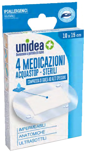 MEDICAZIONE UNIDEA 10 X 15 CM STERILE IMPERMEABILE 4 PEZZI - dottorbianchi.it