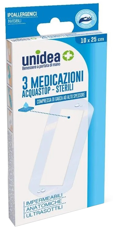 MEDICAZIONE UNIDEA 10 X 25 CM STERILE IMPERMEABILE 3 PEZZI - dottorbianchi.it