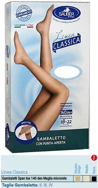 SAUBER GAMBALETTO OPEN TOE MAGLIA MICRORETE 140 DEN COLORE NERO TAGLIA 3 LINEA CLASSICA - dottorbianchi.it