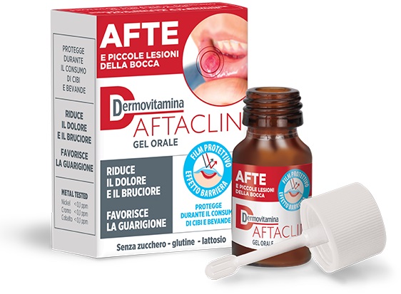 DERMOVITAMINA AFTACLIN GEL ORALE 7 ML CONTRO DOLORE E BRUCIONE SENZA ZUCCHERO E SENZA GLUTINE - dottorbianchi.it