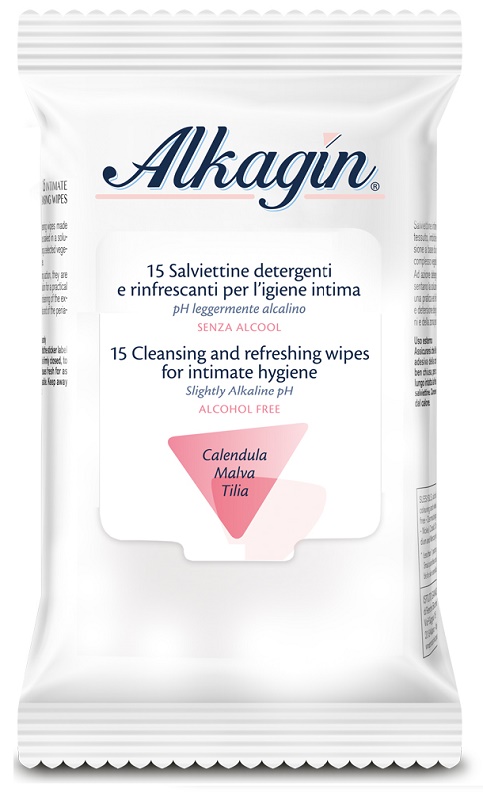 ALKAGIN SALVIETTINE DETERGENTI E RINFRESCANTI PER L'IGIENE INTIMA PH LEGGERMENTE ALCALINO SENZA ALCOOL 15 PEZZI CALENDULA MALVA E TILIA - dottorbianchi.it