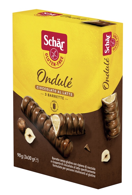 SCHAR ONDULE' BARRETTE CON RIPIENO DI NOCCIOLE RICOPERTE DI CIOCCOLATO AL LATTE 3 PORZIONI DA 30 G - dottorbianchi.it