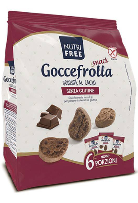 NUTRIFREE GOCCEFROLLA SNACK GOLOSITA' AL CACAO SENZA LATTOSIO 6 MONOPORZIONI DA 40 G - dottorbianchi.it