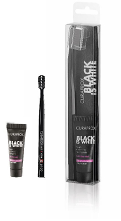 CURAPROX BLACK IS WHITE DENTIFRICI SBIANCANTI 1 DENTIFRICIO DA 10ML + 1 SPAZZOLINO - dottorbianchi.it
