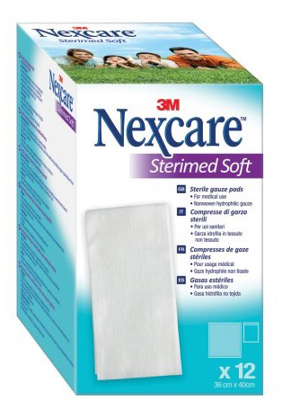 GARZA COMPRESSA STERILE NEXCARE STERIMED SOFT 18 X 40 CM MULTILINGUAL 12 PEZZI - dottorbianchi.it