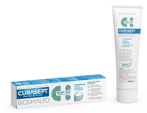 CURASEPT BIOSMALTO DENTIFRICIO BABY KID MENTA CARIE ABRASIONE & EROSIONE 50 ML - dottorbianchi.it