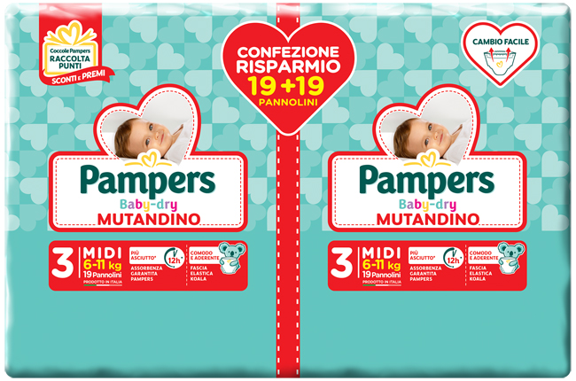 PAMPERS BABY DRY PANNOLINO A MUTANDINA DUO DWCT MIDI 38 PEZZI - dottorbianchi.it