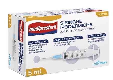 SIRINGA IPODERMICA MEDIPRESTERIL AGO 23 GAUGE 1 1/4 0,5X30MM 5 ML 10 PEZZI - dottorbianchi.it