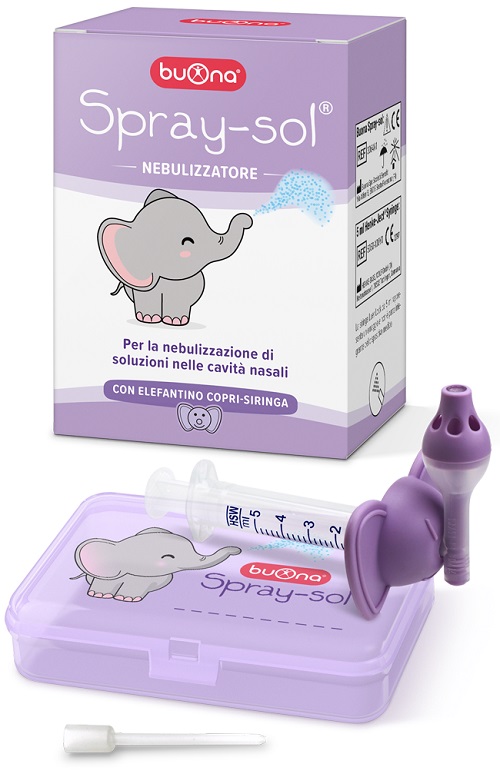 BUONA SPRAY-SOL KIT 5 PEZZI 1 SPRAY SOL + 1 SIRINGA LUER LOCK DA 5 ML + 1 AGO CANNULA + ELEFANTINO COPRI-SIRINGA - dottorbianchi.it