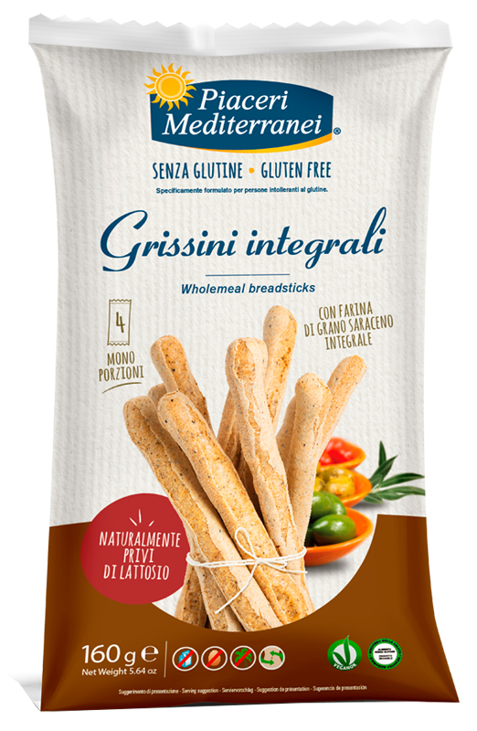 PIACERI MEDITERRANEI GRISSINI INTEGRALI 160 G - dottorbianchi.it