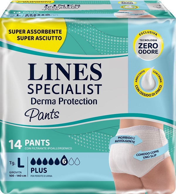 PANNOLONE PER INCONTINENZA LINES SPECIALIST DERMA PANTS PLUS L 14 PEZZI - dottorbianchi.it