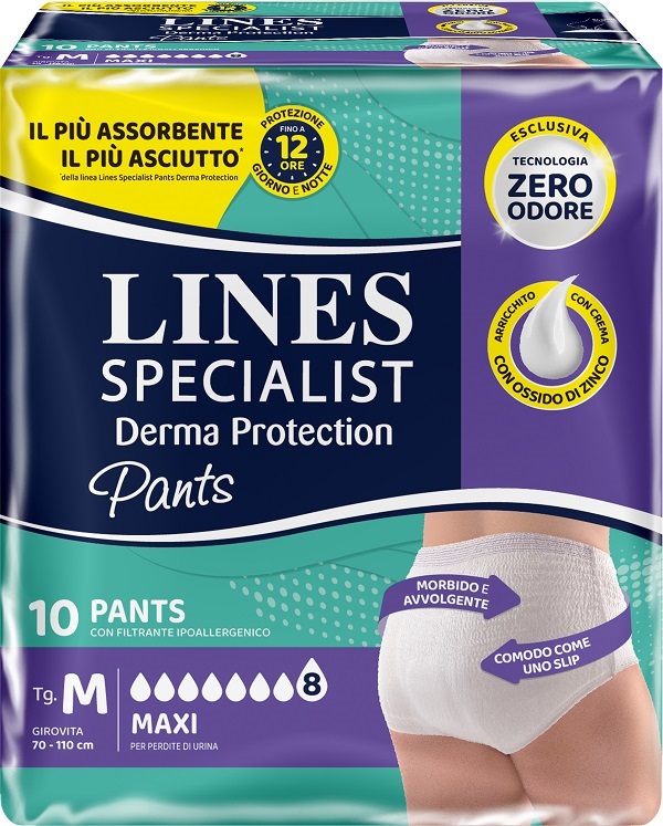 PANNOLONE PER INCONTINENZA LINES SPECIALIST DERMA PANTS MAXI M 10 PEZZI - dottorbianchi.it