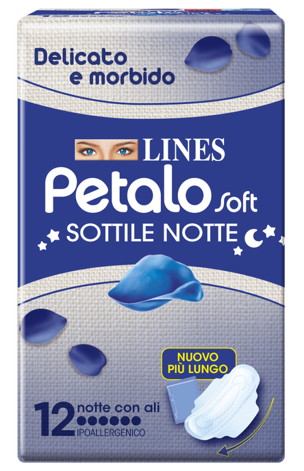 LINES PETALO SOFT SOTTILE NOTTE CON ALI IPOALLERGENICO 12 PEZZI - dottorbianchi.it