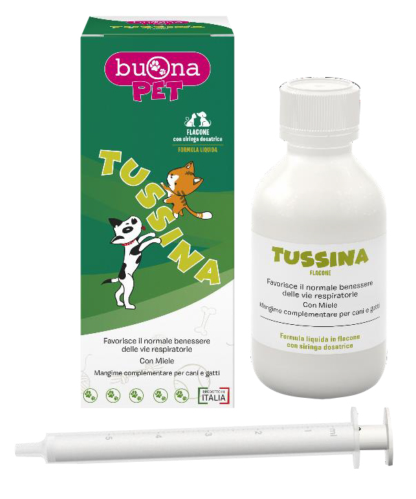 TUSSINA FLACONE MANGIME COMPLEMENTARE CANI GATTI CON SIRINGA DOSATRICE FORMA LIQUIDA 100 G BUONAPET - dottorbianchi.it